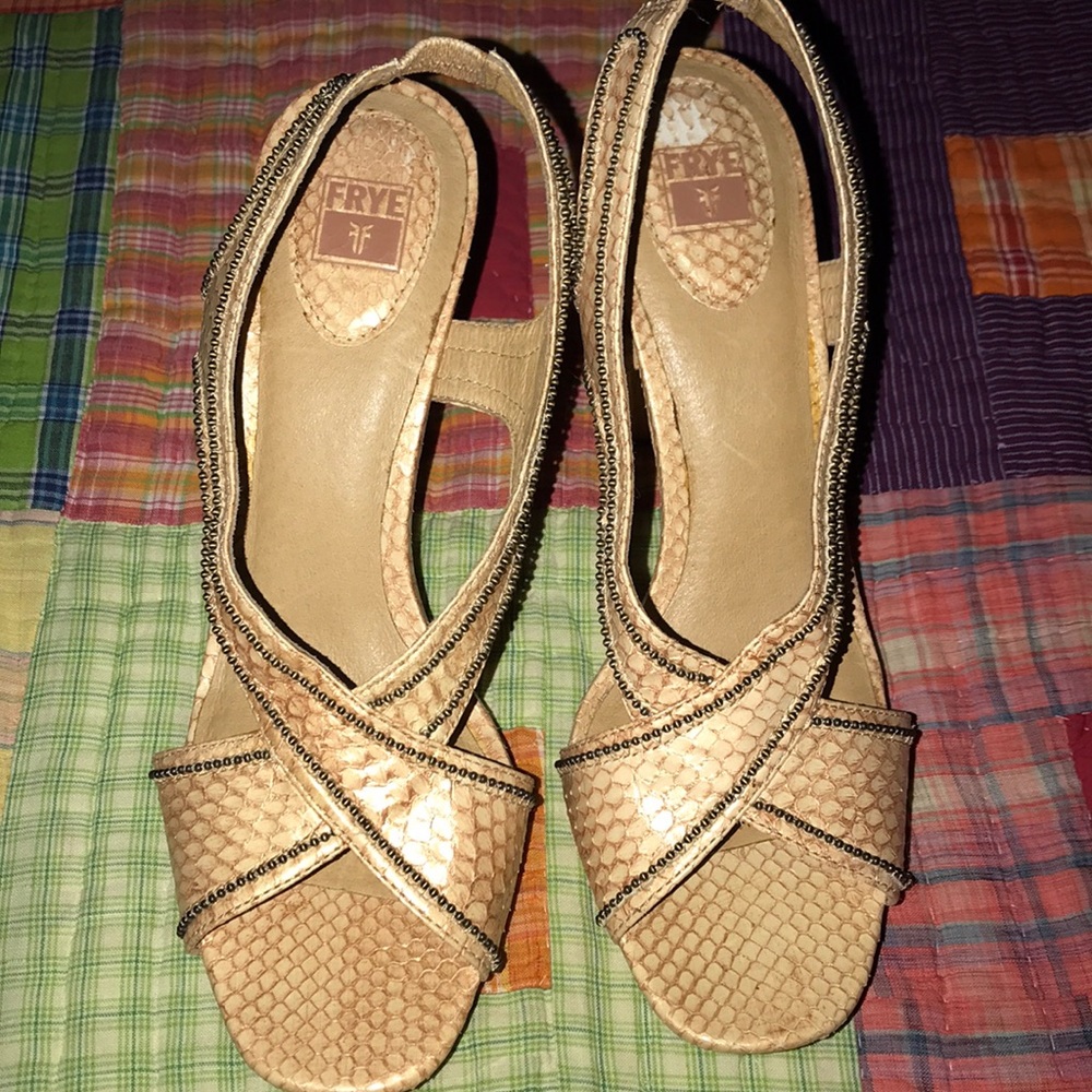 Frye Vintage Nude Sexy Studded Wood Platforms New